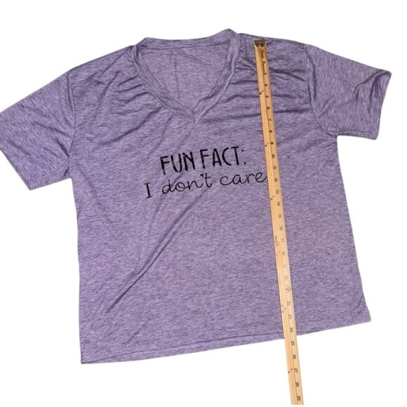 Funny Womens Heather Purple V-Neck T-Shirt With "Fun Fact: I Dont Care" Text Cas - Picture 4 of 4